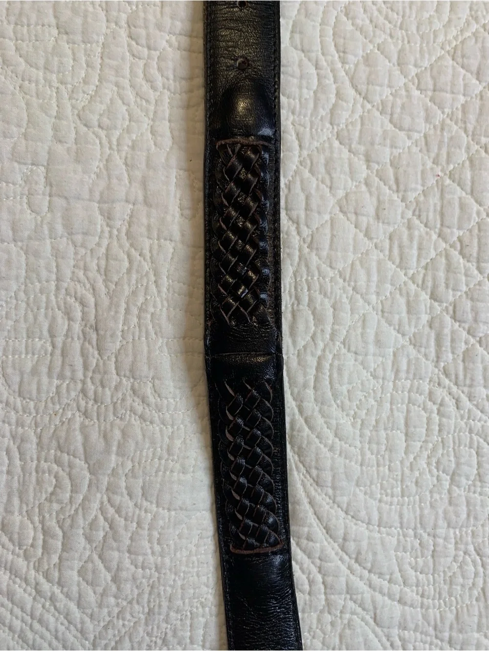 Vintage Manhattan Black Leather Belt with Gold-Tone Buckle